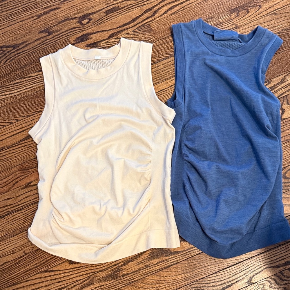 Athleta Cream and Blue Sleeveless Tank Tops